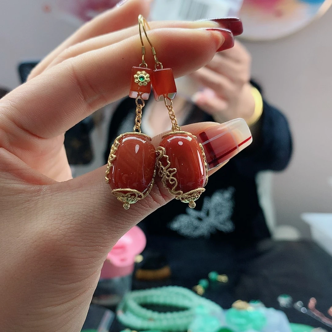 【闪购商品】玛瑙/玉髓耳坠银S925镶嵌