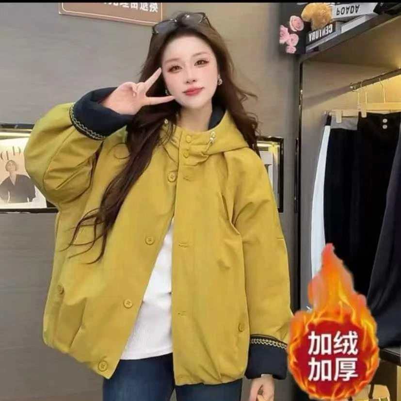 【小火炉加绒巨暖和】新款连帽短款韩版显瘦百搭上衣刺绣外套潮2523