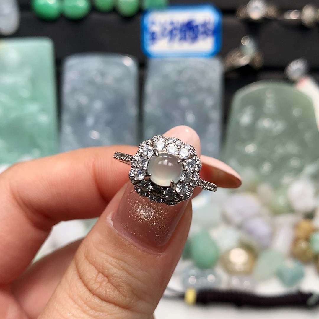 翡翠银S925镶嵌颈饰戒指