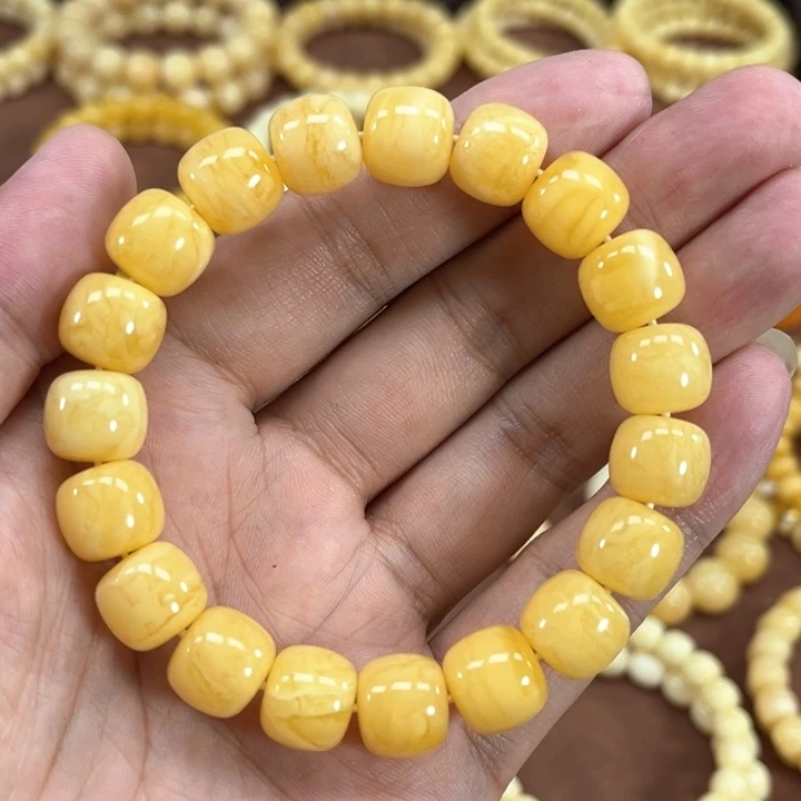 未镶嵌蜜蜡手串纯天然俄料黄蜜白花精工虎皮