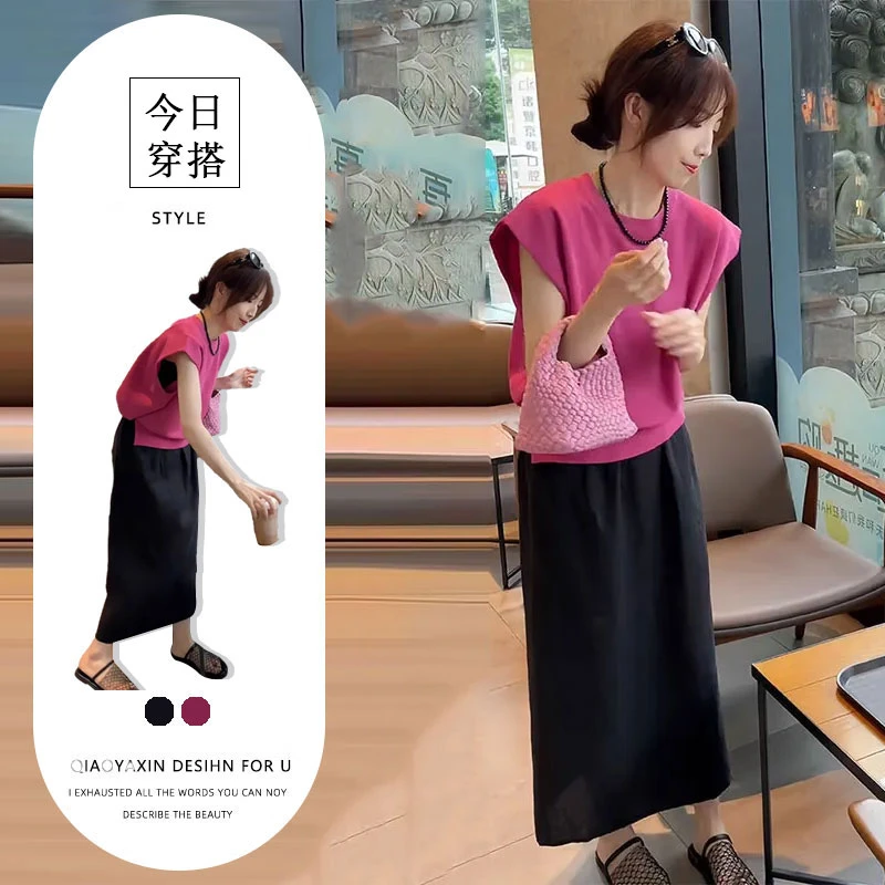 今年流行的漂亮套装设计感绑带显瘦飞飞袖针织衫百搭半身裙两件套