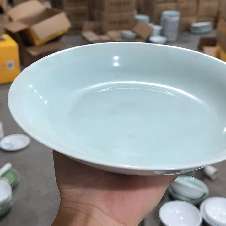 瓷片青瓷8英寸深盘六个微瑕包邮