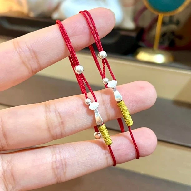 足银手链 通用原创设计饰品可调节事事如意红绳编织