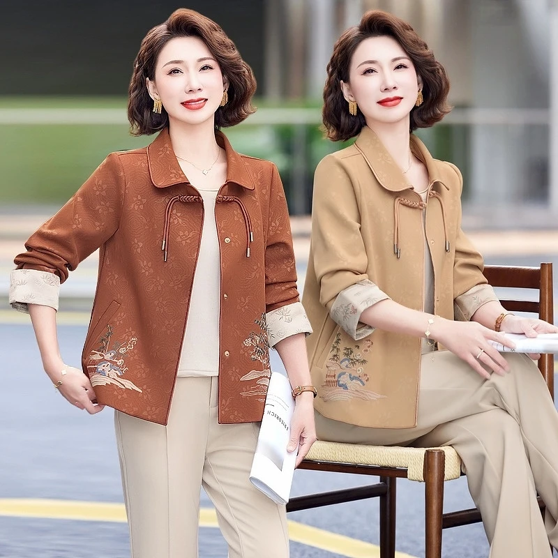 妈妈外套春秋款2025新款中老年女装春装风衣新中式老年人衣服洋气