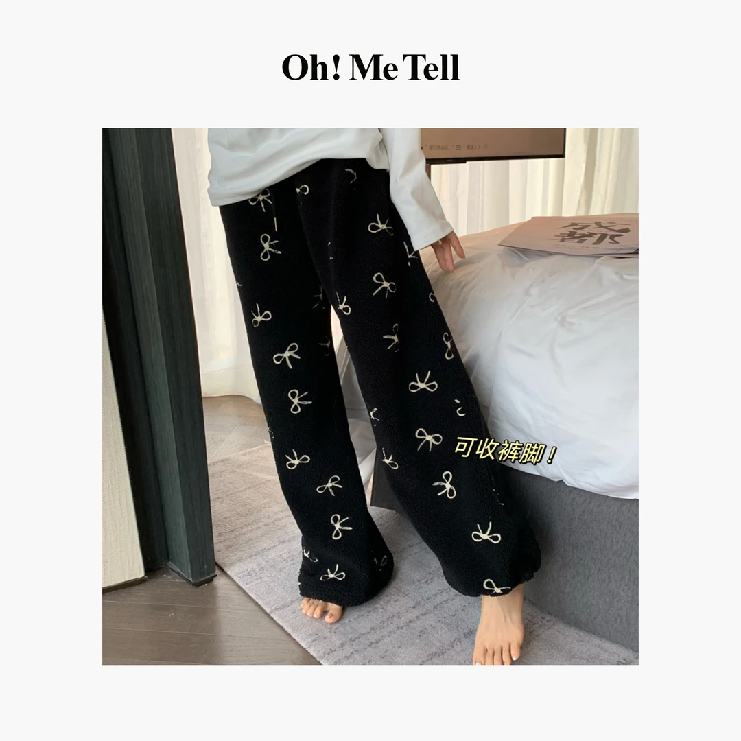 Oh！Me Tell【冬日甜妹】甜酷蝴蝶结刺绣加绒加厚保暖摇粒绒休闲裤女