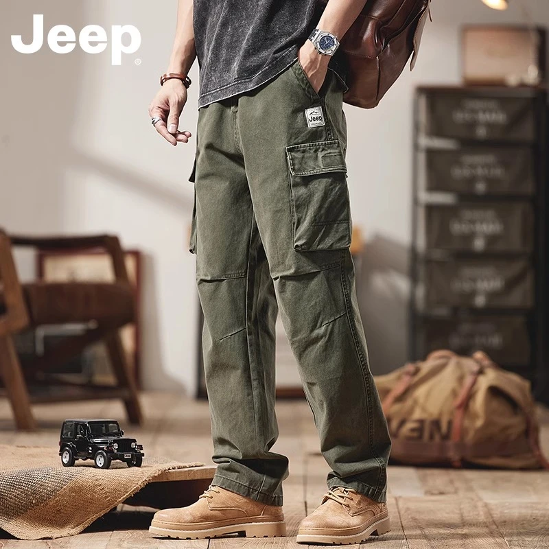JEEP吉普美式做旧感工装裤秋冬季新款潮流秋冬美式做旧直筒工装裤