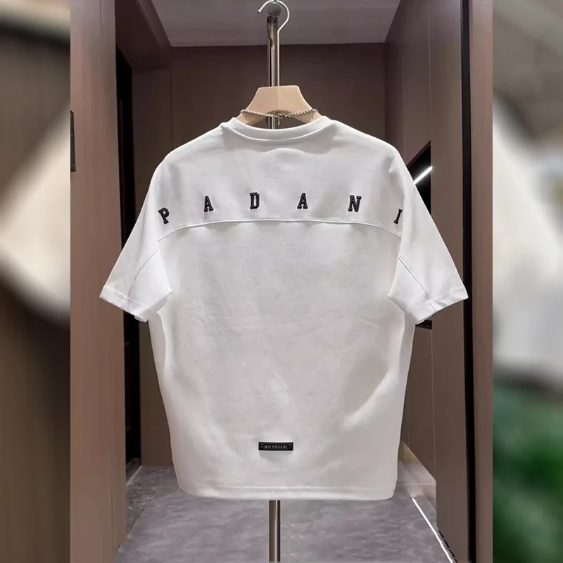 设计感拼接短袖T恤男潮牌刺绣百搭简约圆领痞帅半截袖宽松ins上衣