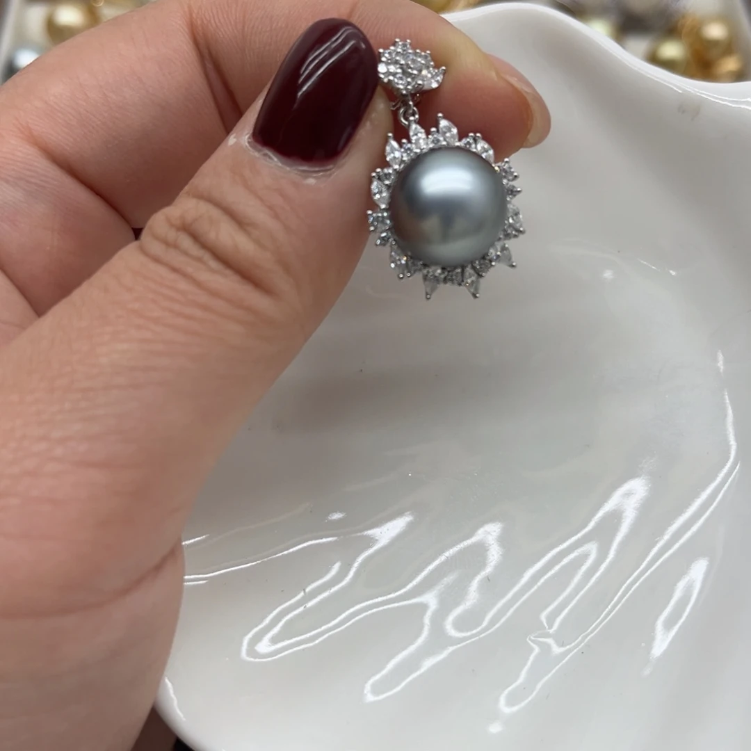 银S925镶嵌海水珍珠吊坠(不含链)