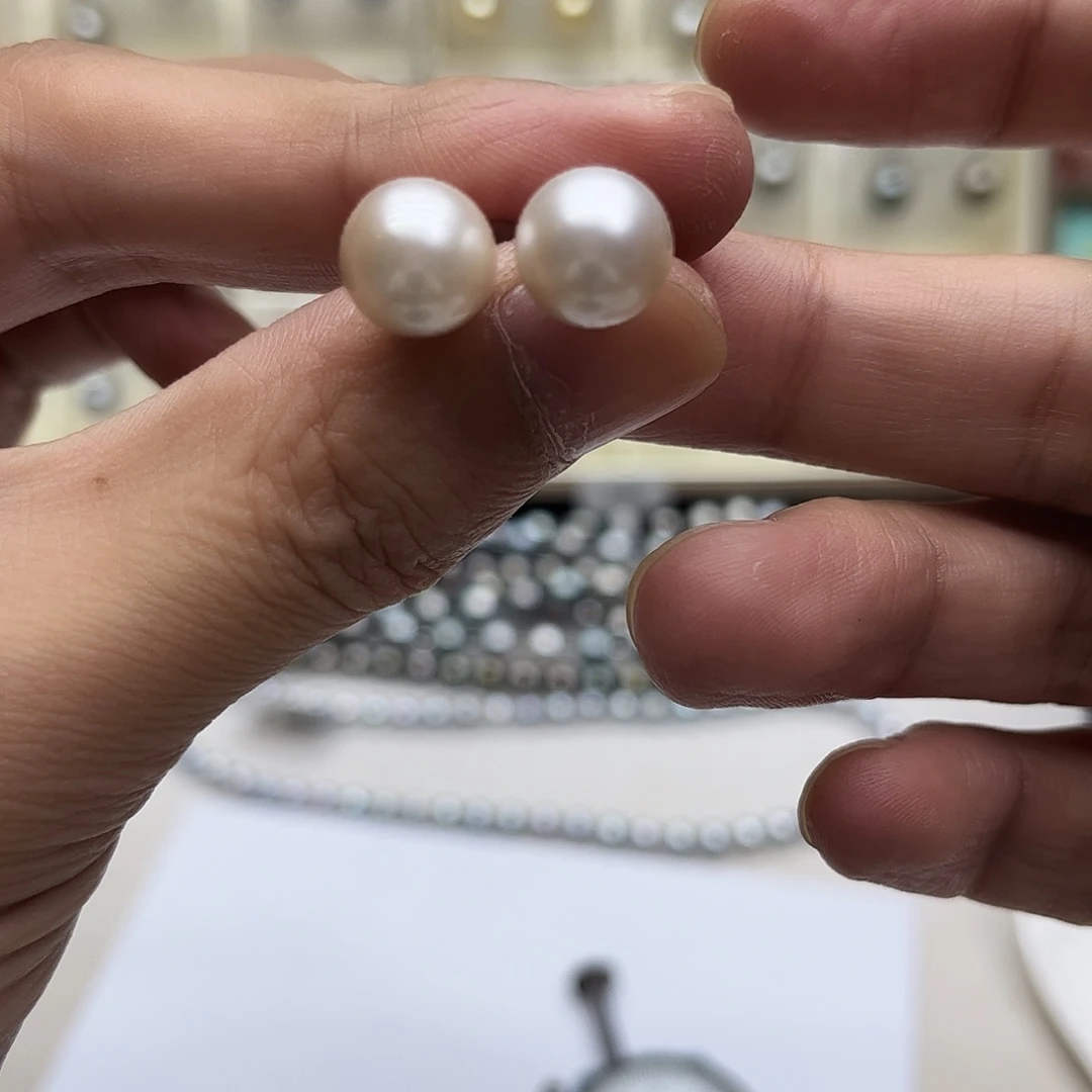 海水珍珠耳饰银S925镶嵌