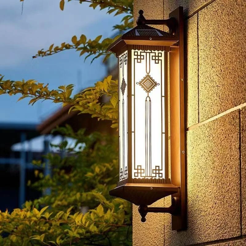 壁灯户外防水太阳能中国结中式长条室外庭院别墅门口灯阳台外墙灯