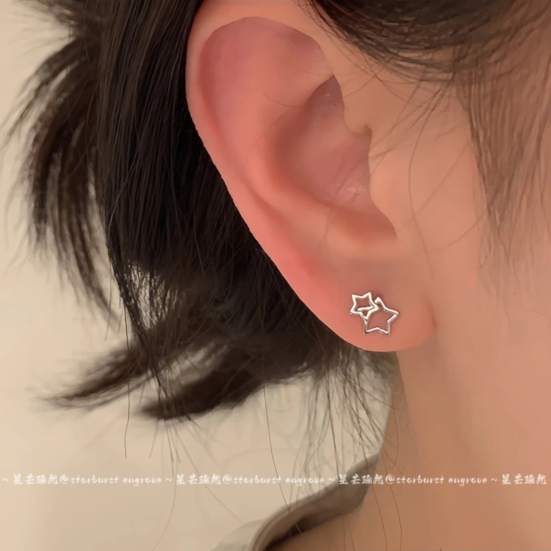 足银耳饰 s999足银日韩女银色星星耳钉养耳洞耳饰简约轻奢