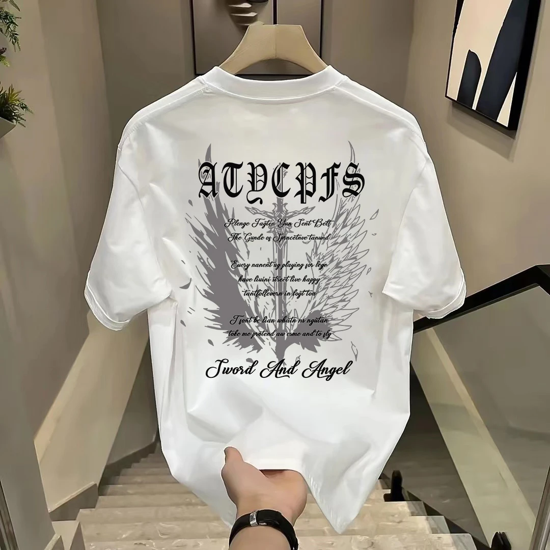 100%纯棉重磅优质短袖复古高街翅膀潮牌T恤夏季新款男装宽松半袖i