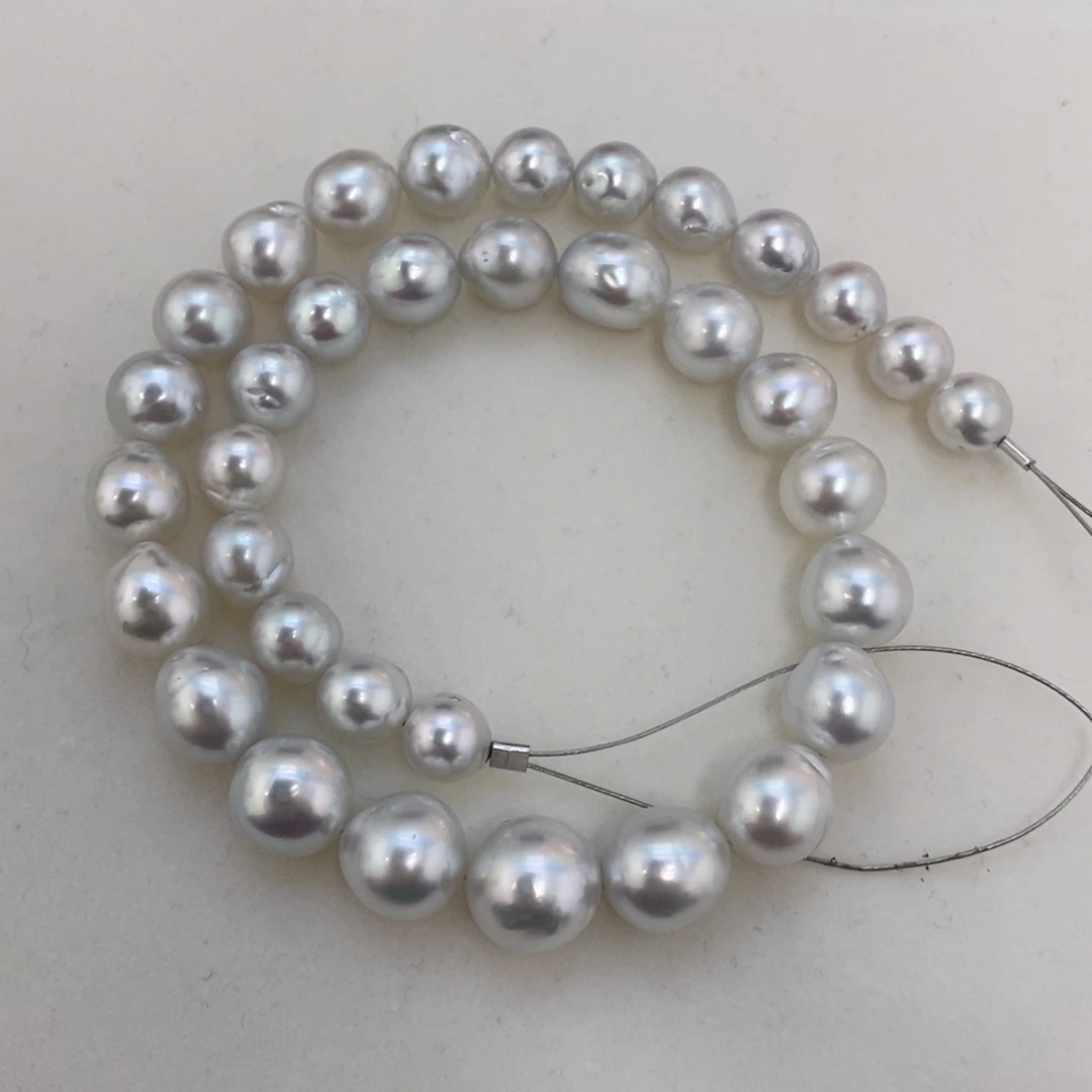 海水珍珠裸珠澳白银蓝项链9-11