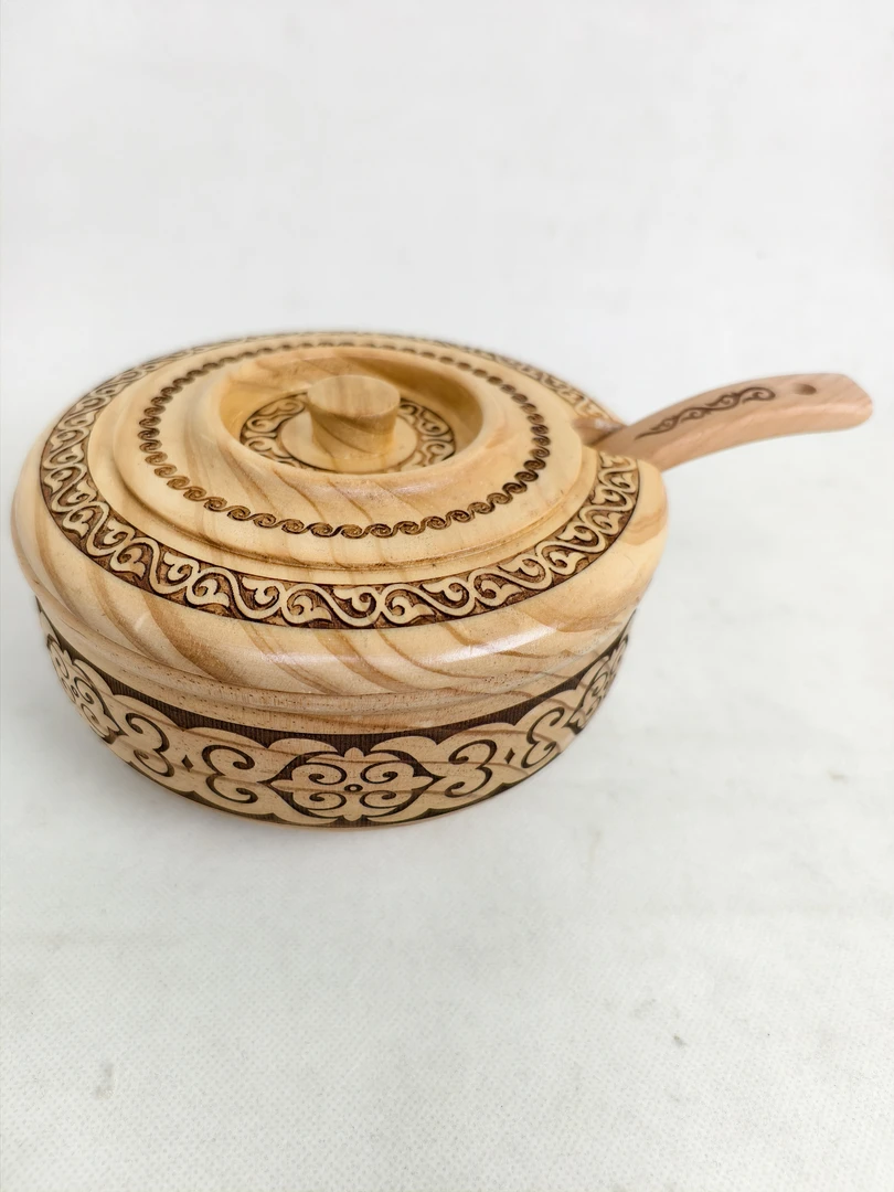 AKSARAY新款民族风实木牛奶碗马奶碗牛奶盆带勺木碗复古家用传统