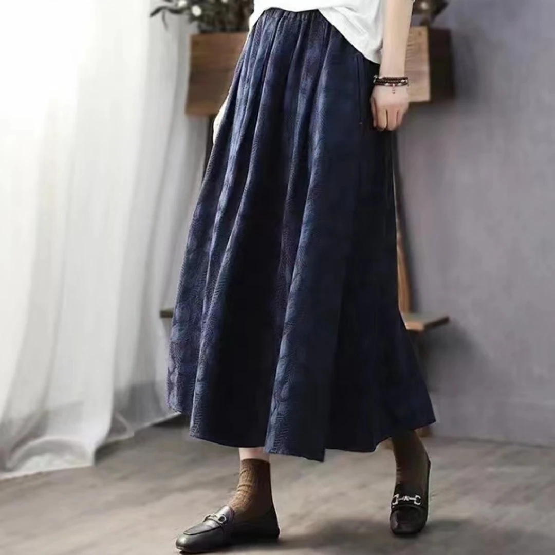 国风复古文艺高腰新款显瘦中长款羽毛提花半身裙半裙秋冬