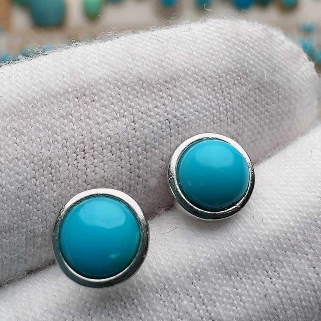 绿松石银S925镶嵌耳饰