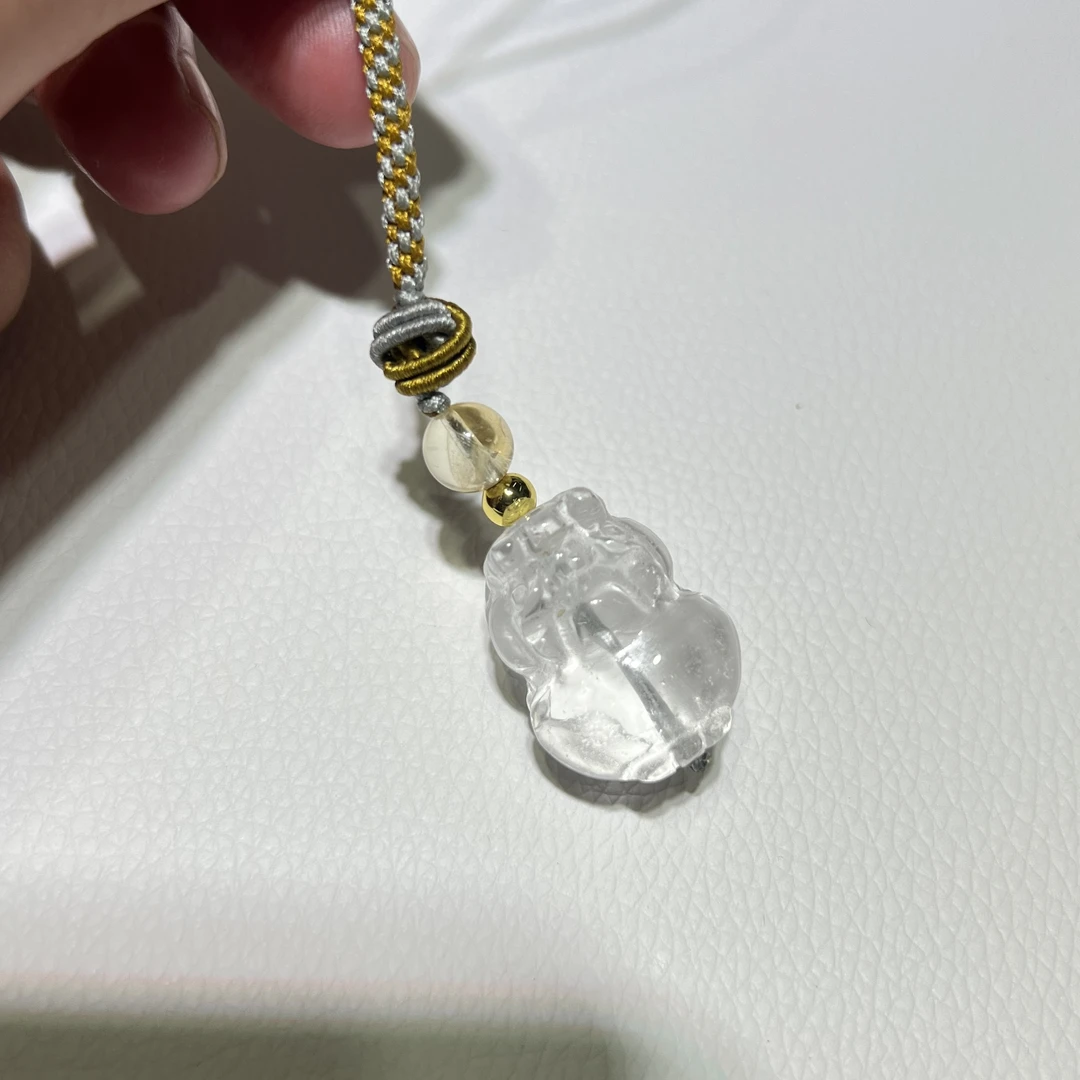 天然白水晶高净体貔貅手工编织绳手机链包挂件B011-多样性发一