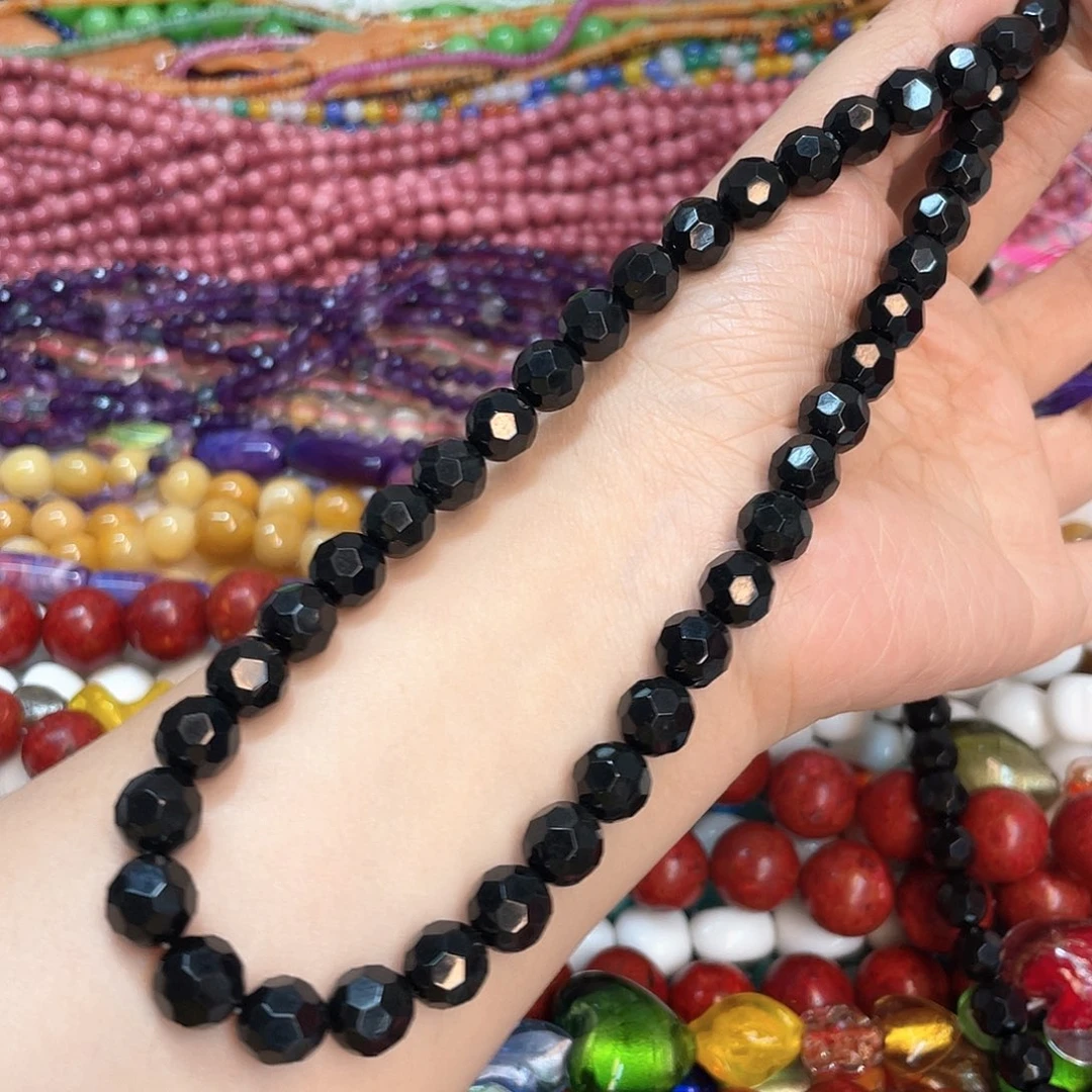 玛瑙/玉髓合金珠宝半成品黑石卡10蹦迪珠一条