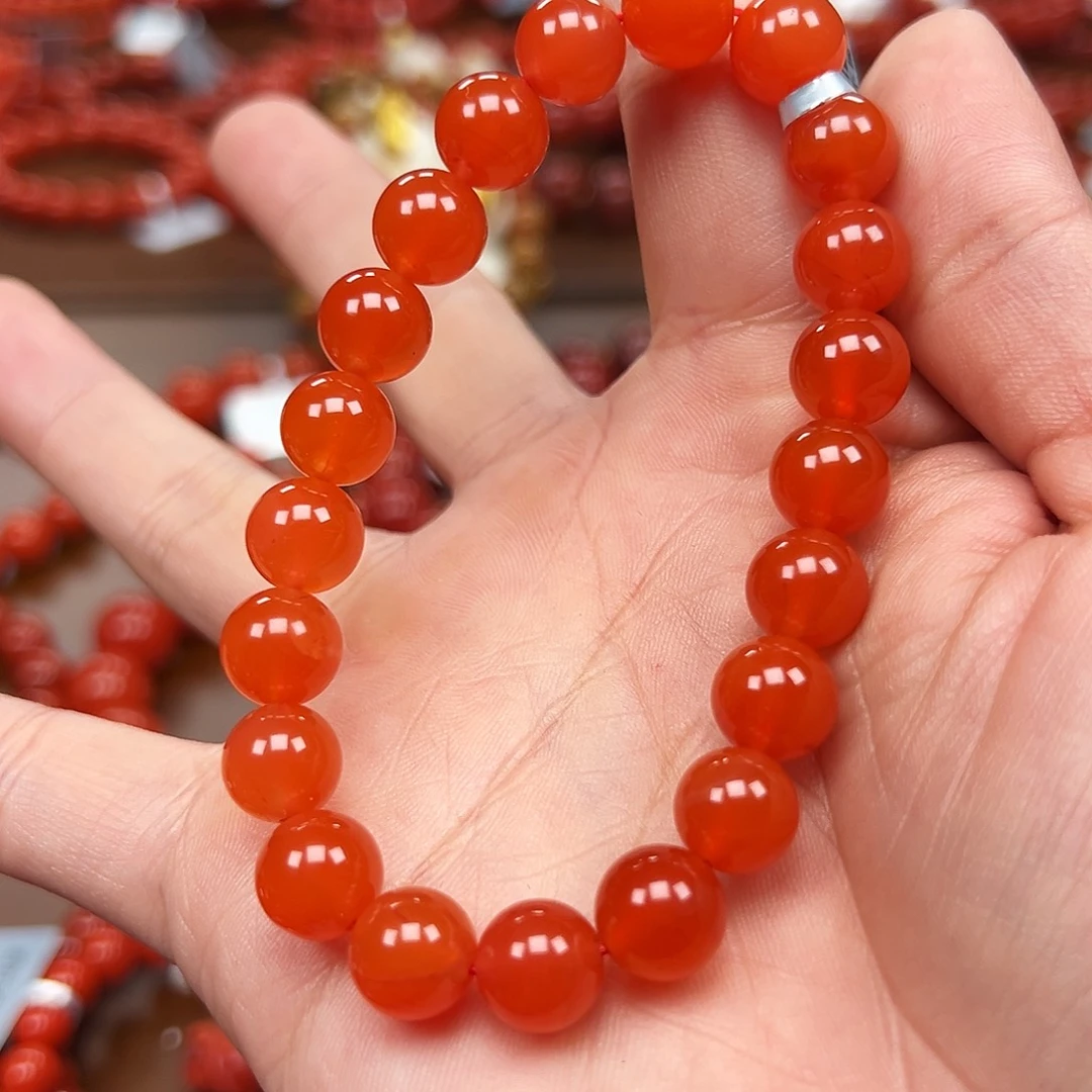 南红玛瑙未镶嵌手镯保山料芬达冰红9.6m典藏版