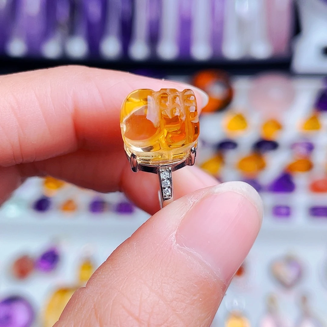 银S925镶嵌戒指黄晶天然保真