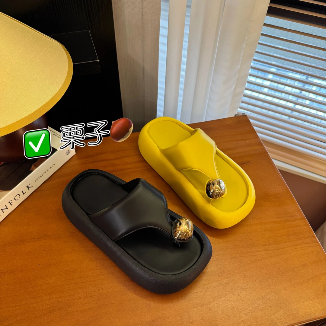 栗子-2025夏季新款鸽子蛋套趾拖鞋女外穿时尚百搭休闲防滑厚底