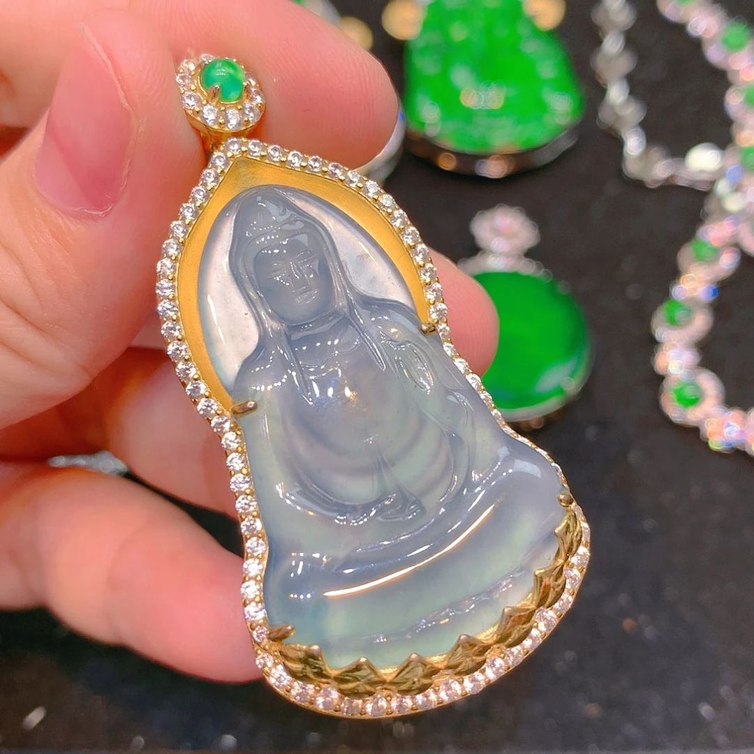 吊坠(不含链)银S925镶嵌翡翠翡翠