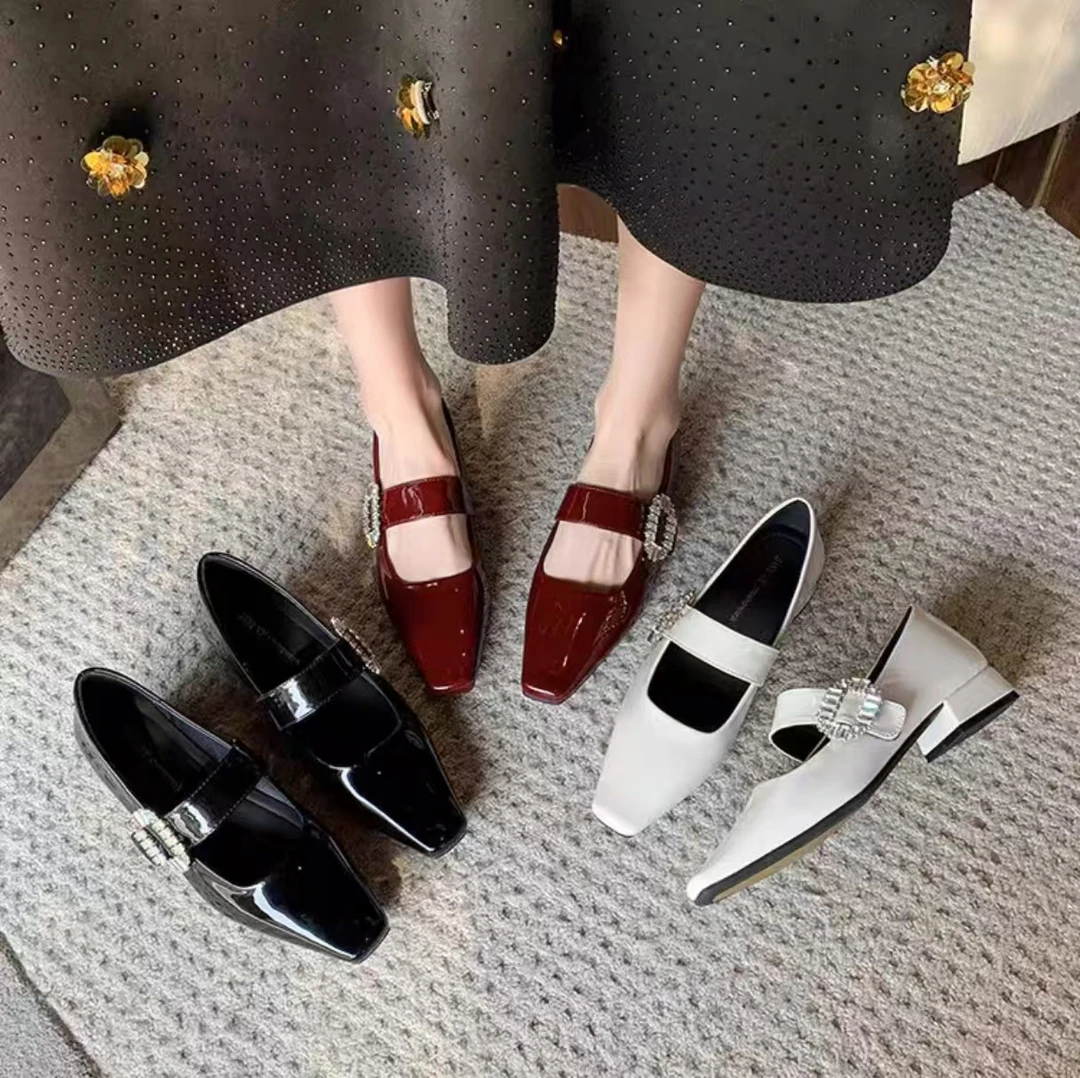 【艺菲专属】玛丽珍单鞋水钻法式小香风粗跟温柔女鞋50768跟高2.5cm