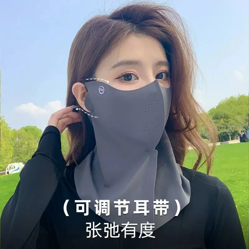 遮脸骑行装备防晒帽子面罩女夏季防紫外线遮阳一体3D冰丝口罩开车