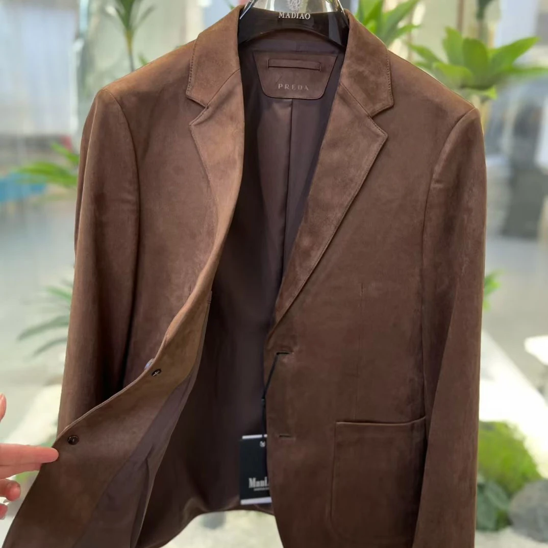 赫兰欧 男士欧货西服 鹿绒皮修身显瘦高品质西服58593