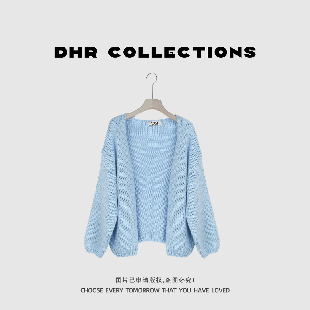 豆豆6【针织外披】羊毛+尼龙混纺韩版显瘦减龄毛衣开衫女-8502025Q