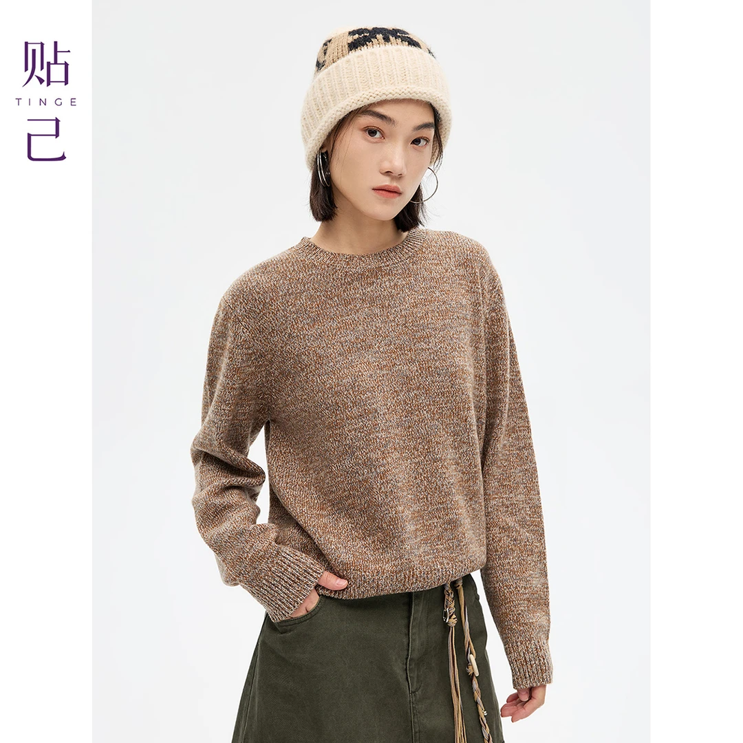TINGE/贴己微落肩宽松100%纯羊毛针织衫女秋冬25年新款羊毛衫上衣