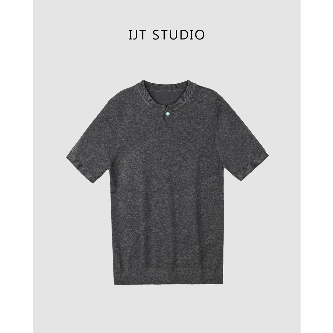IJT studio夏季新品休闲纯色圆领针织短袖T恤6301