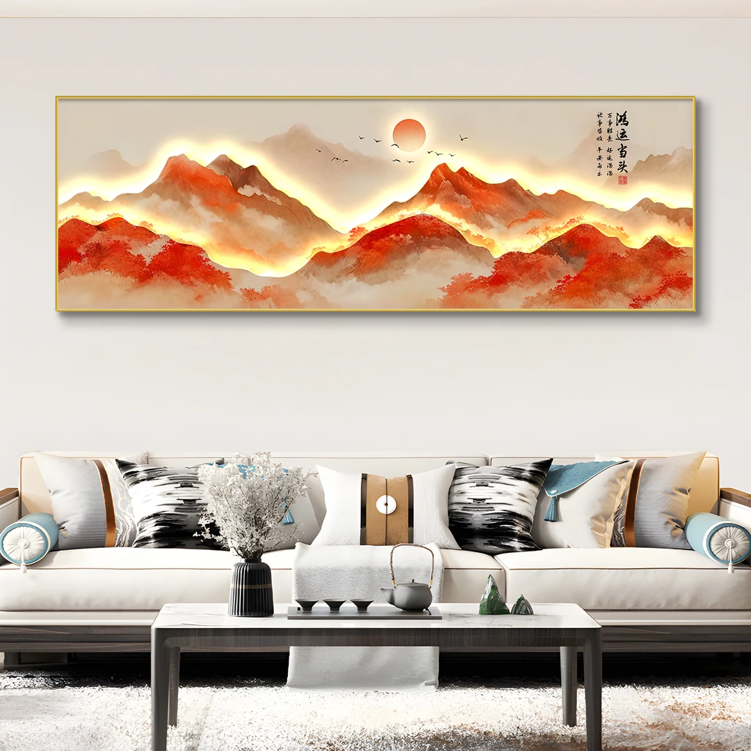 鸿运当头客厅装饰画新中式高级感沙发背景墙挂画国风韵味靠山图