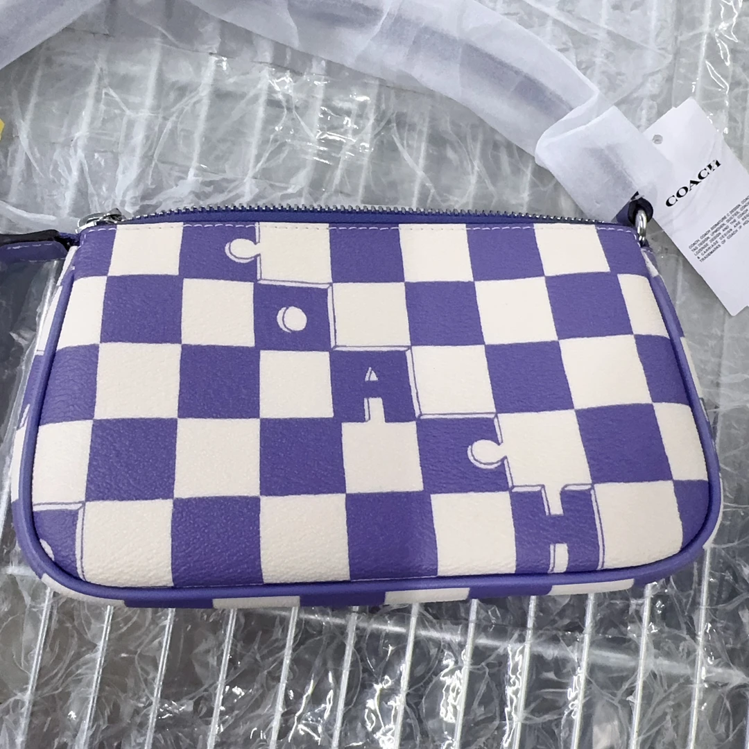 95新 COACH/蔻驰 蓝白棋盘格麻将单肩包DD00017