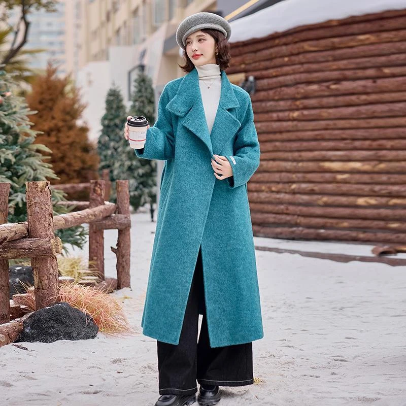 秋冬加厚双面羊毛宽松显瘦时尚气质中长款毛呢外套2024年冬季新款