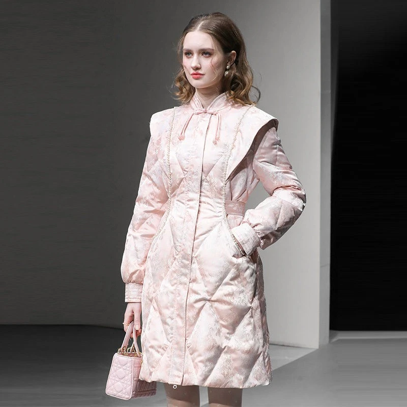 冬新新中式气质国风提花小飞袖系带收腰A字加厚羽绒服HC10136234