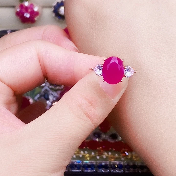 银S925镶嵌戒指红宝石