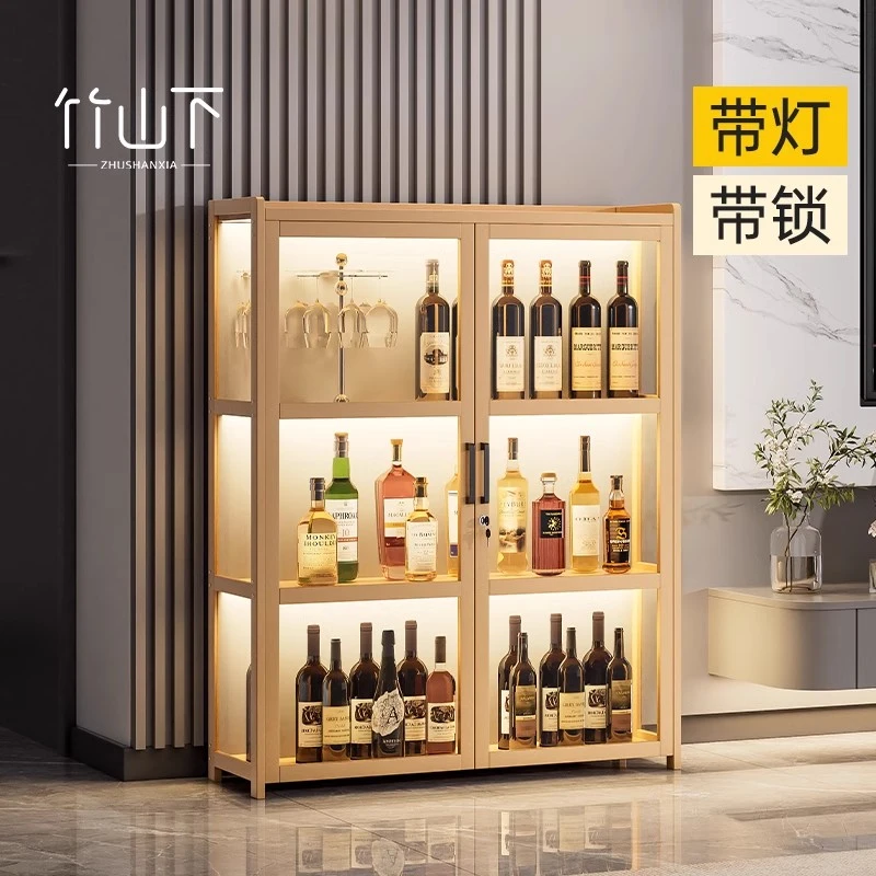 带锁酒柜客厅靠墙展示柜2025新款家用透明玻璃白酒储藏柜小型酒架