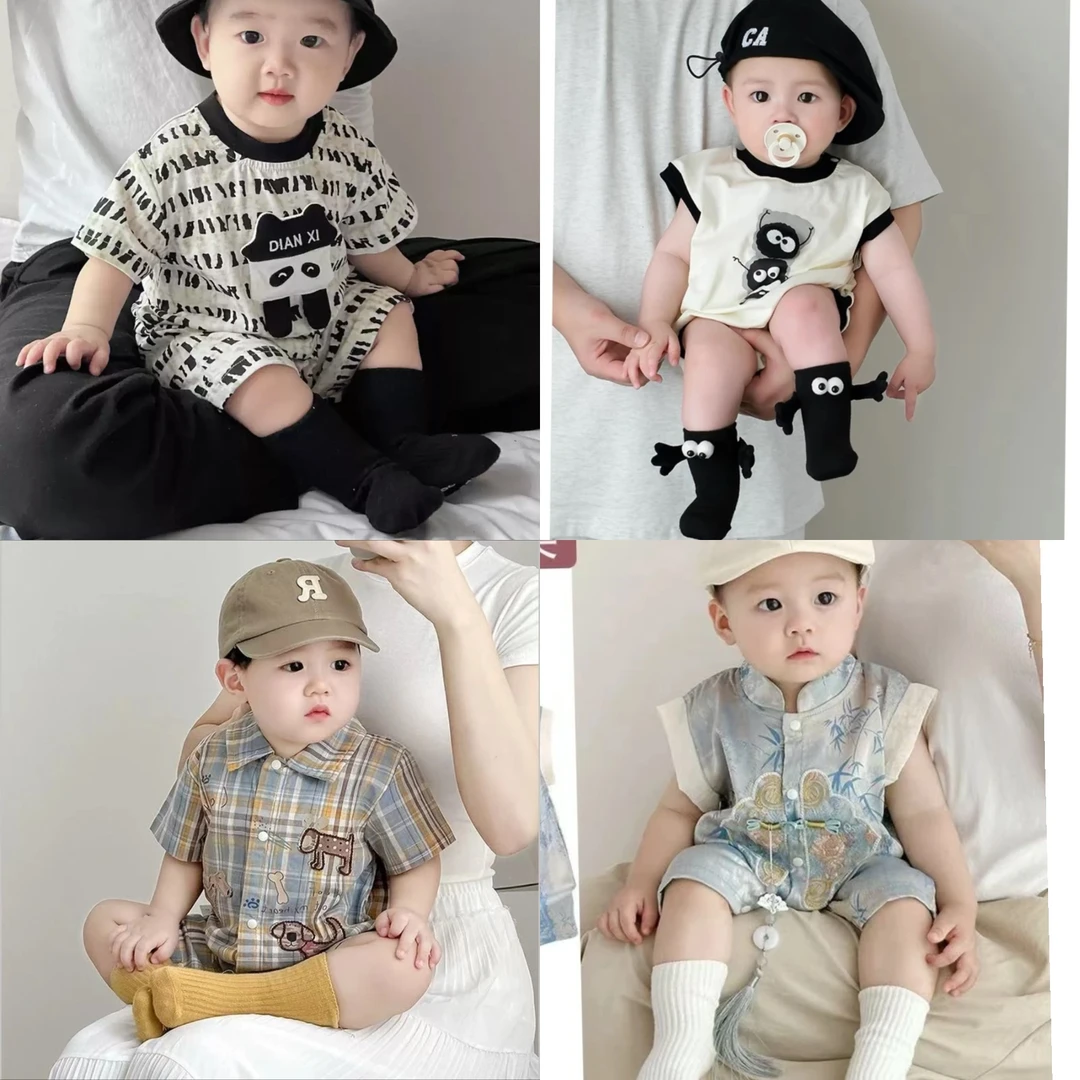 A01-A99婴儿衣服夏季薄款男宝宝短袖连体衣婴幼儿夏装外出服套装