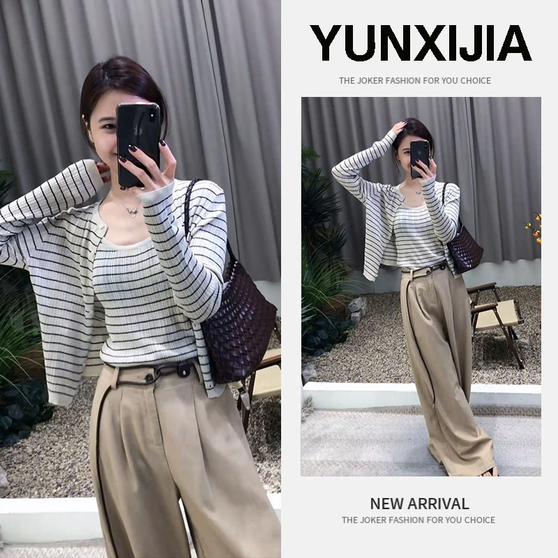 2025早秋一整套时尚气质慵懒风休闲显瘦吊带背心开衫裤子三件套