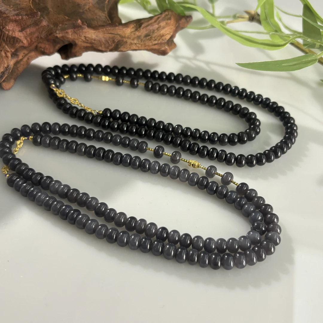 约7-8mm和田玉烟紫苹果珠项链多样性发一