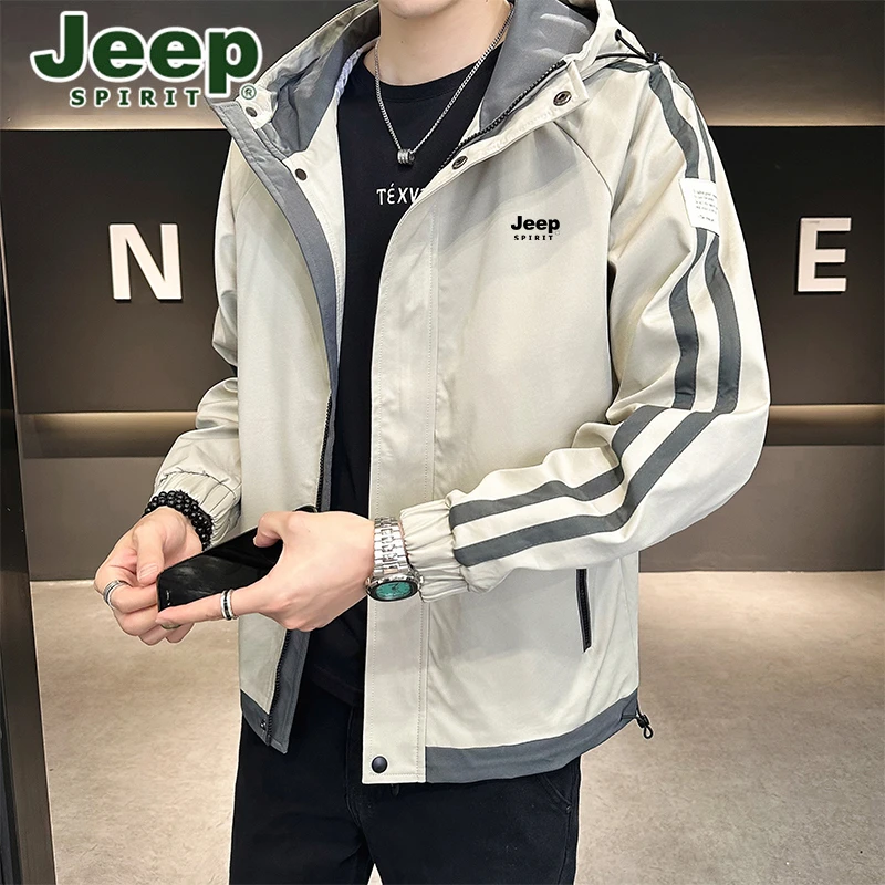 JEEP吉普连帽外套男春秋季新款帅气户外运动百搭宽松夹克男士上衣