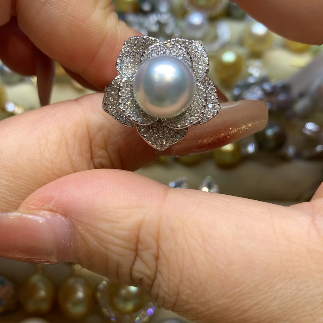 银S925镶嵌戒指海水珍珠