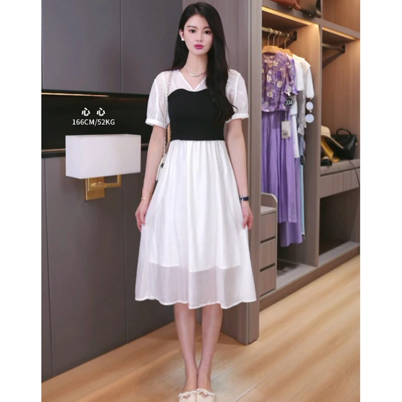 36230【D系列】V领拼接气质连衣裙3042L928G