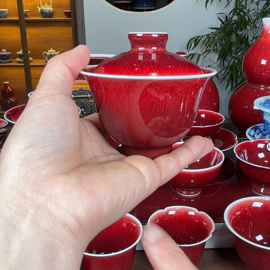 杯景德镇原矿郎红二才盖碗