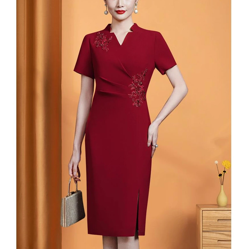 结婚妈妈礼服气质平时可穿夏季改良旗袍喜婆婆婚宴装小个子连衣裙