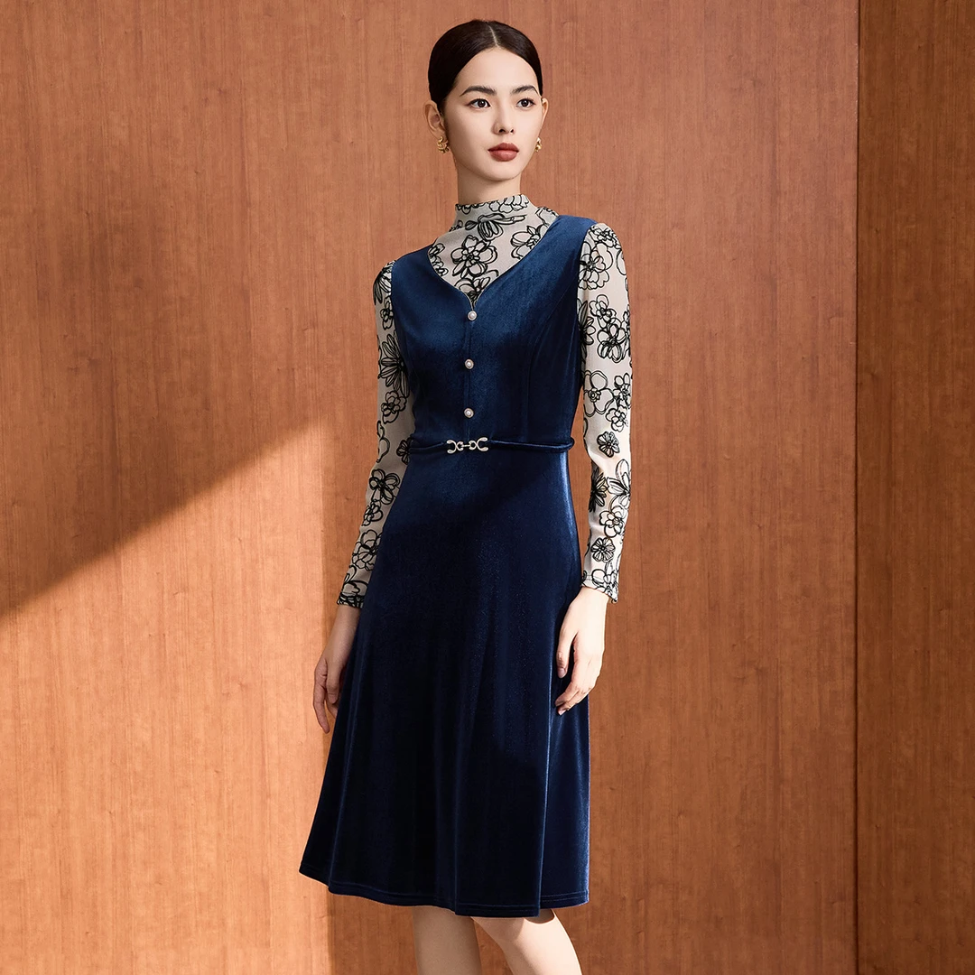 【娜娜甄选】马天奴秋季长袖连衣裙挂脖式气质时尚连衣裙VDA873DRX0