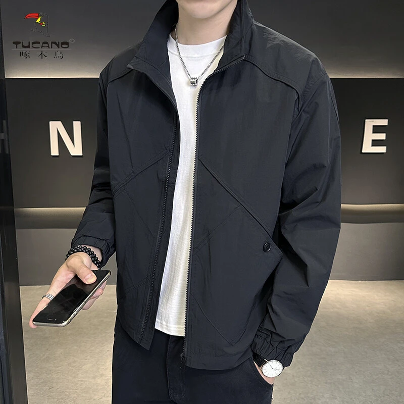 啄木鸟春秋男士休闲立领夹克韩版百搭工装外套男潮流时尚上衣8971