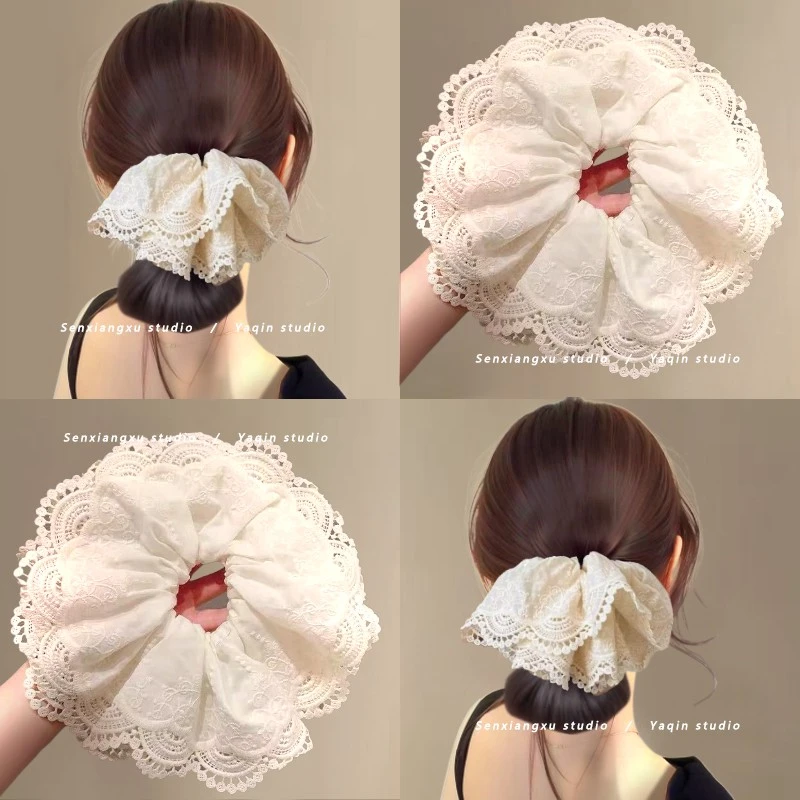 浪漫告白！白蕾丝花边大肠发圈女马尾扎头发绳高级感头绳新款发饰