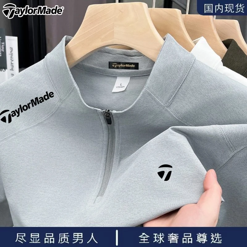 Taylormade泰勒梅男士户外夏季速干透气防晒短袖T恤立领拉链 上衣